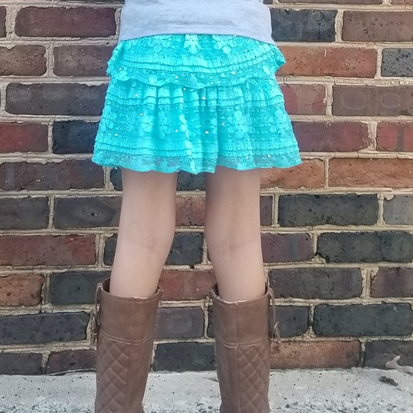 RELISTJustice sequin lace layer skirt blue size 8 - Picture 3 of 3